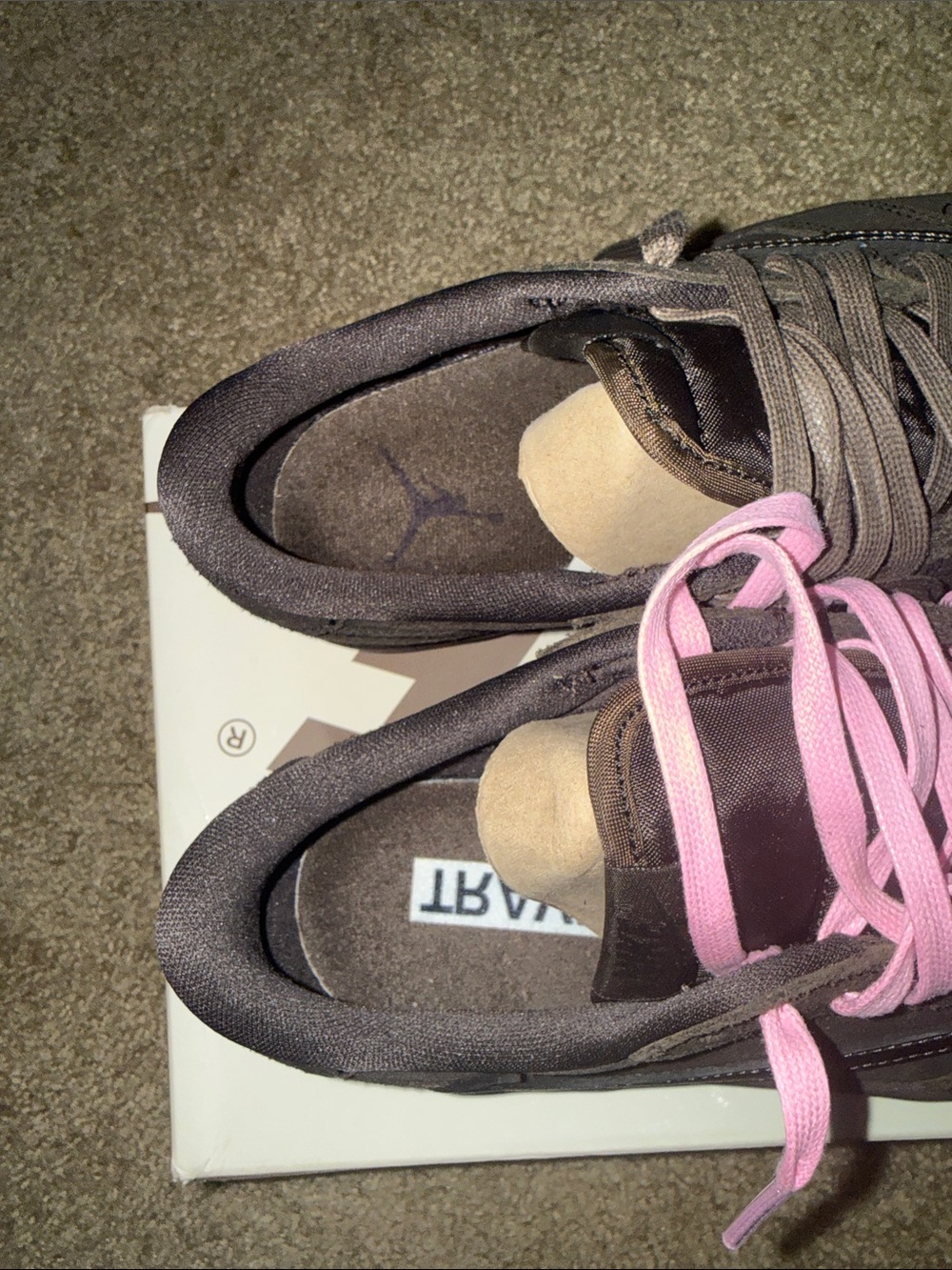 Travis Scott Brown Suede Sneakers with Pink Accent Laces - Picture 6 of 10